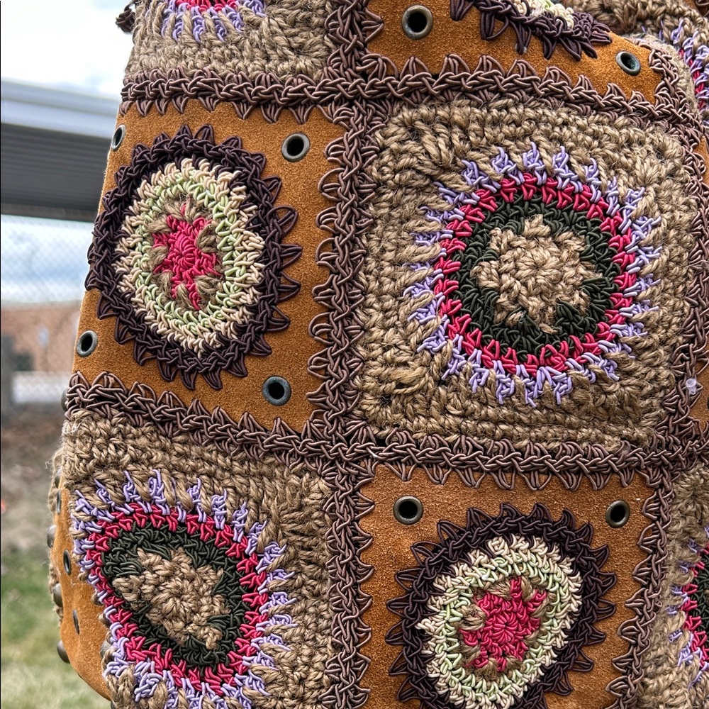 Handcrafted Brown Crochet Patchwork Hobo Bag - Picture 3 of 4